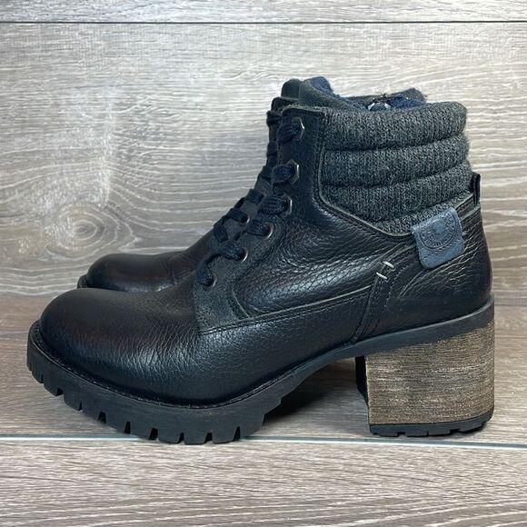 Bull Boxer Cassie Women’s Sz 8M Black Leather Side Zip Y2K Chunky Heel Boots - Picture 3 of 11